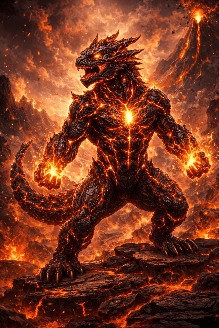 Molten dragon amidst volcanic fury warrior wallpaper