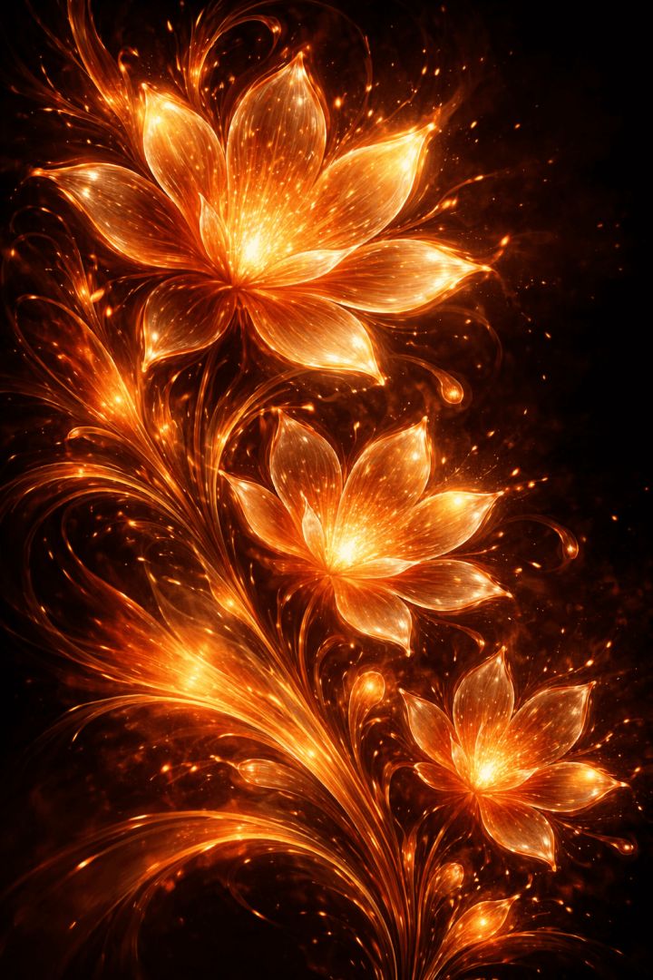 Molten fiery blooms in the dark abstract wallpaper