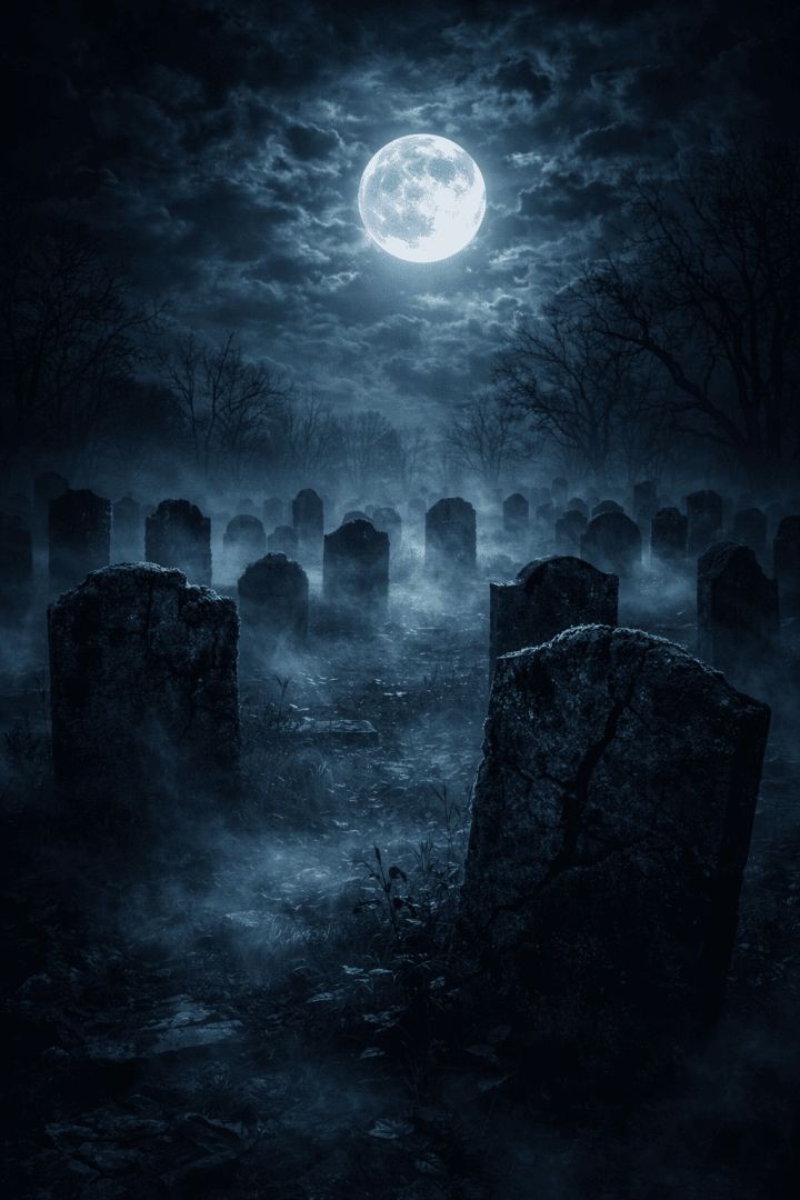 Moonlit graveyard in the mist horror wallpaper