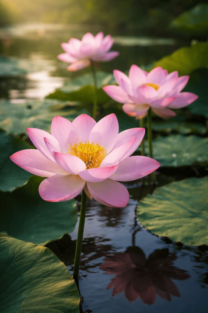 Morning bloom in serene pond flowers wallpaper