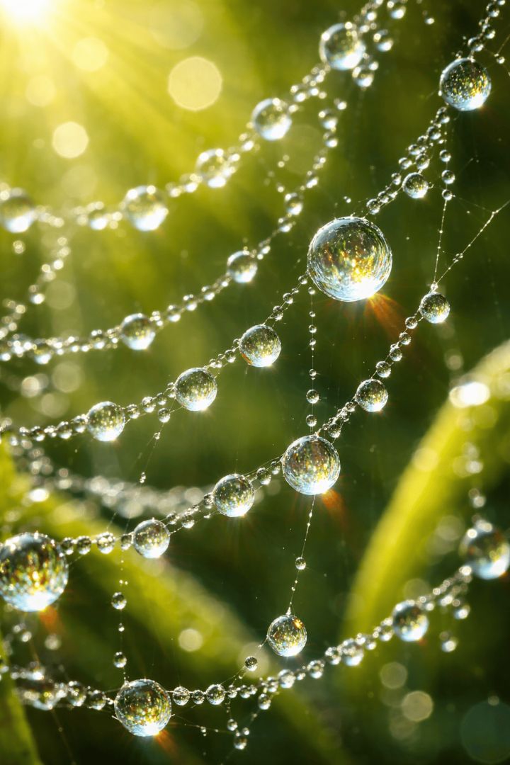 Morning Dew on Spider Web with Rainbow Reflections – Magical Nature Macro Wallpaper rain wallpaper