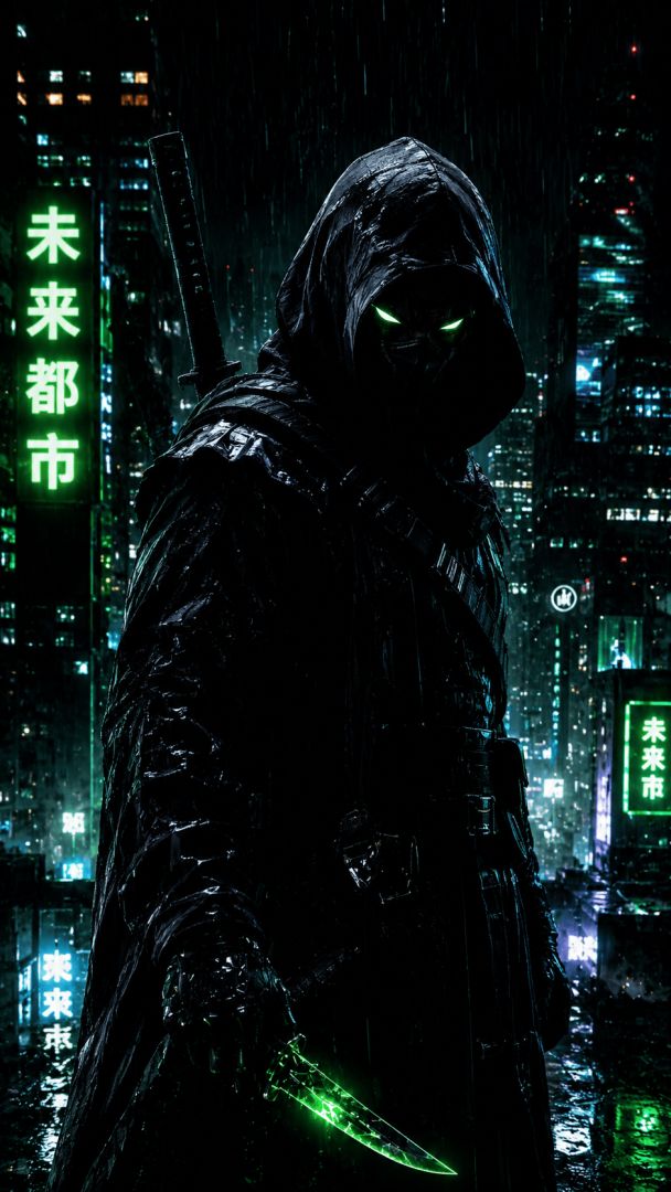 Neon assassin in the rain game wallpaper