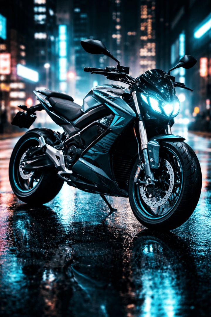 Neon-lit Zero motorcycle at night bike wallpaper