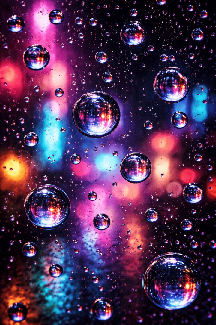 Neon Reflections in Water Droplets – Cyberpunk Rain 4K Phone Wallpaper rain wallpaper