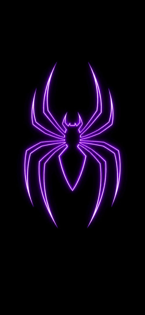 Neon spider emblem in dark void wallpaper