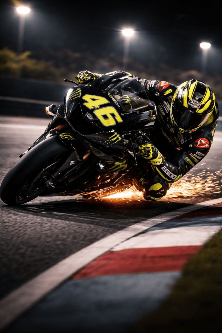 Nighttime MotoGP action on Yamaha YZR-M1 bike wallpaper