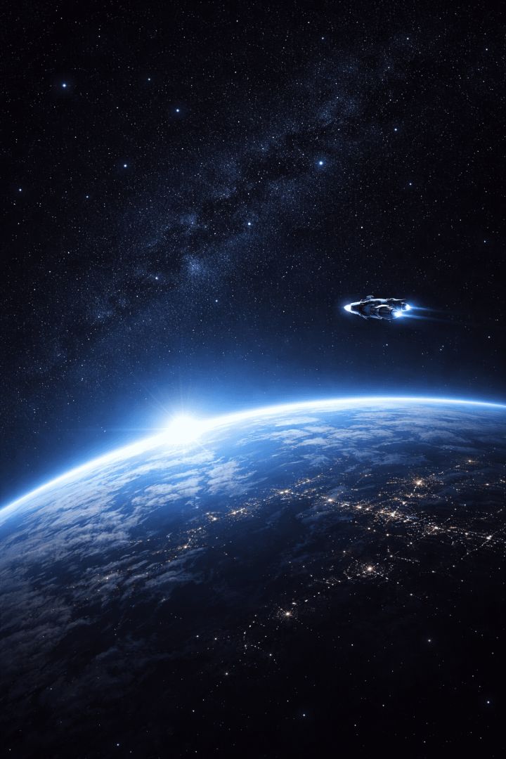 Orbital view of Earth with spacecraft space wallpaper