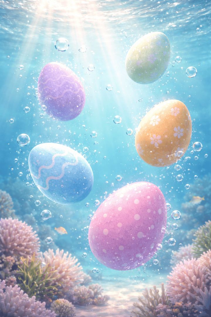 Pastel eggs in a serene underwater world easter wallpaper wallpaper