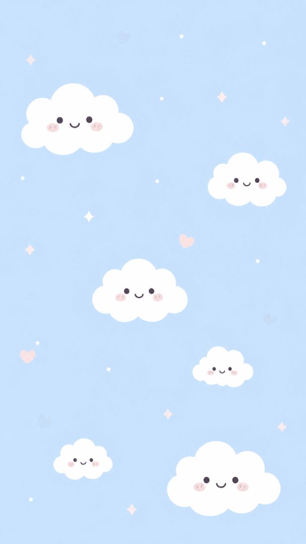 Pastel kawaii sky with smiling clouds cute wallpaper