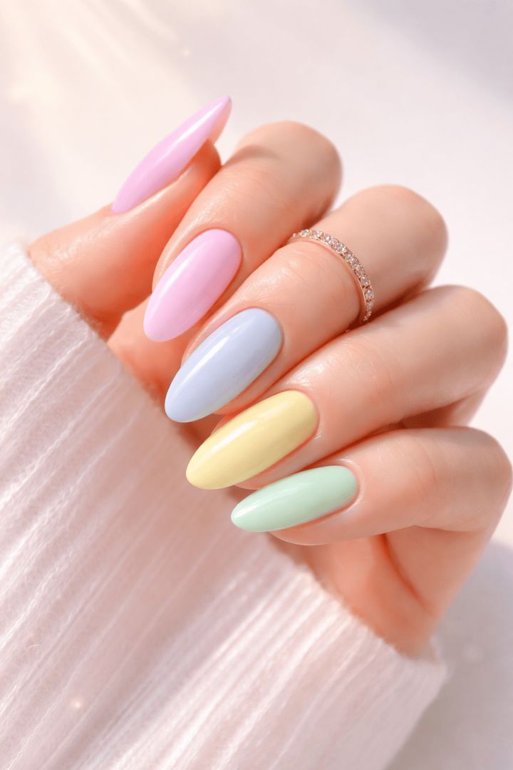 Pastel rainbow spring nails close-up spring nails wallpaper