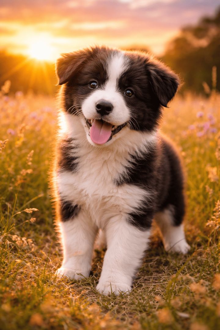 Playful puppy in sunset glow dog wallpaper