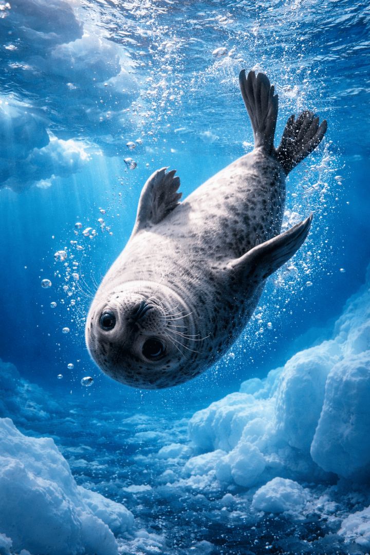 Playful seal in Arctic waters aquatic animals wallpaper