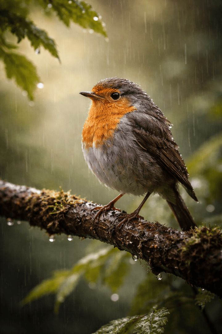 Robin perched in the rain rain wallpaper