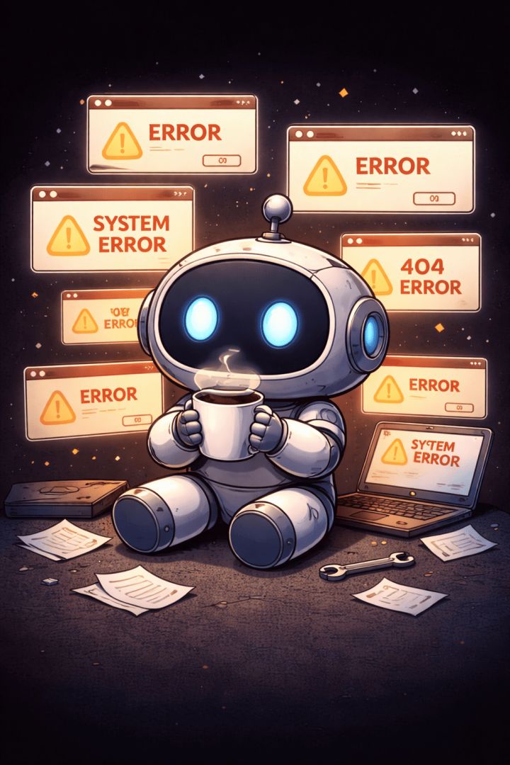 Robot takes a coffee break amidst errors funny wallpaper