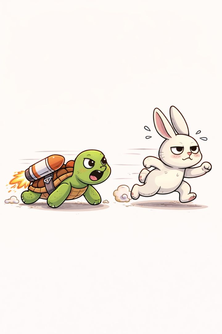 Rocket turtle races frustrated rabbit funny wallpaper
