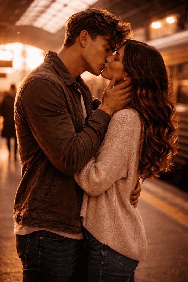 Romantic kiss at golden hour love wallpaper