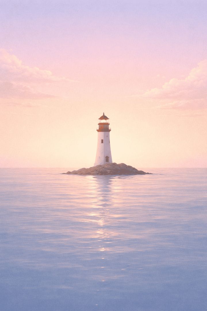 Serene lighthouse at sunset minimalist wallpaper