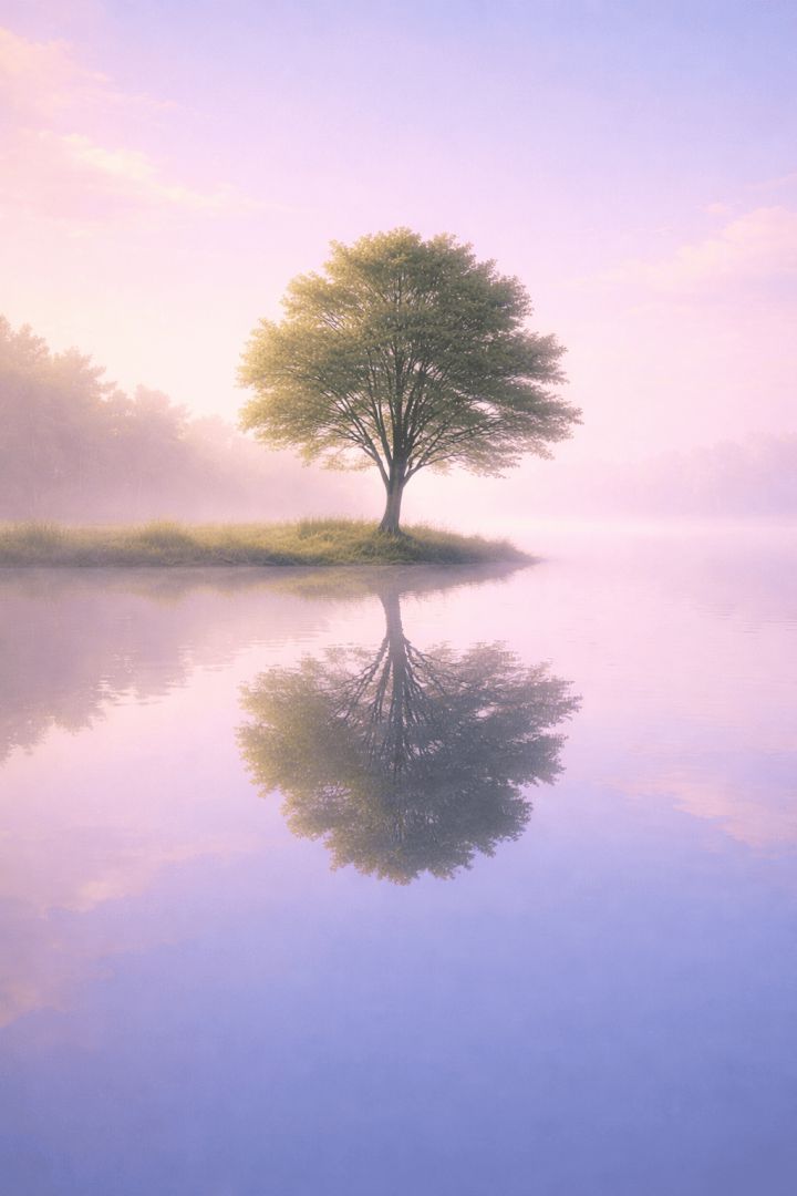 Serene morning at the lakeside minimalist wallpaper