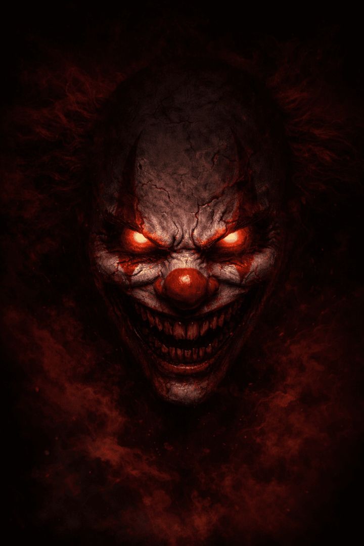 Sinister clown in the shadows horror wallpaper