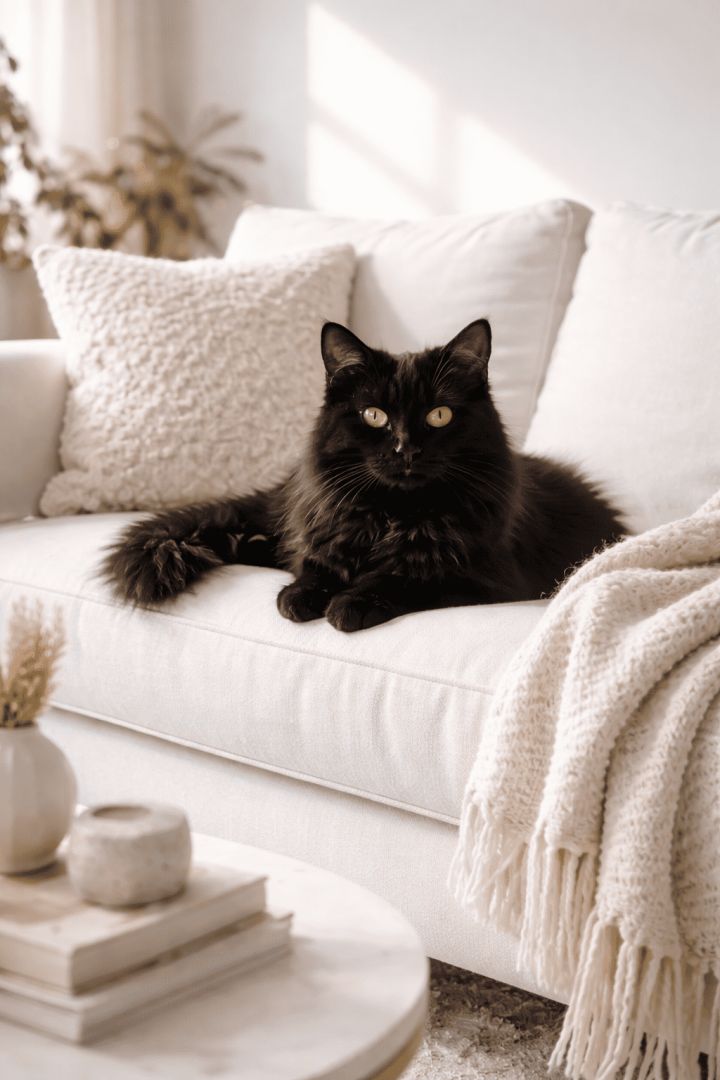 Sleek cat on minimalist sofa cat wallpaper