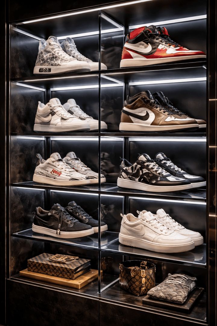Sneaker showcase with luxury brands luxurious life wallpaper