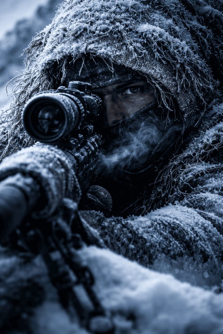 Snowy sniper in frozen camouflage game wallpaper