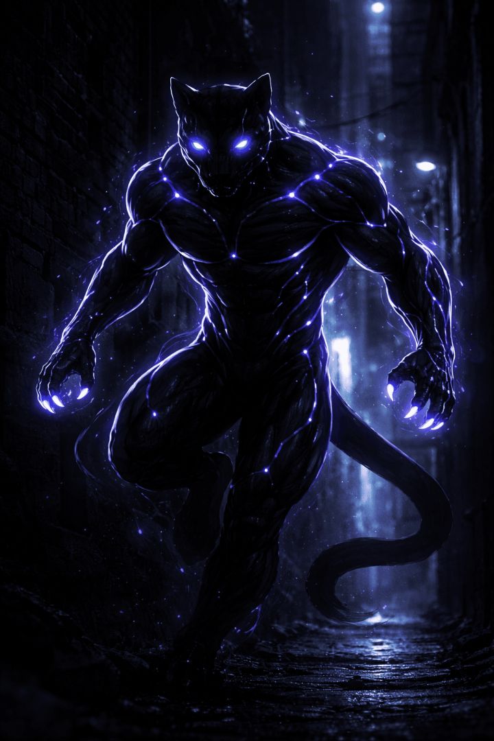 Stealthy superhero in glowing neon shadows warrior wallpaper