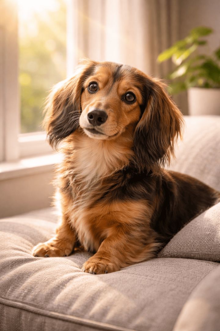 Sunlit dachshund in a cozy nook dog wallpaper