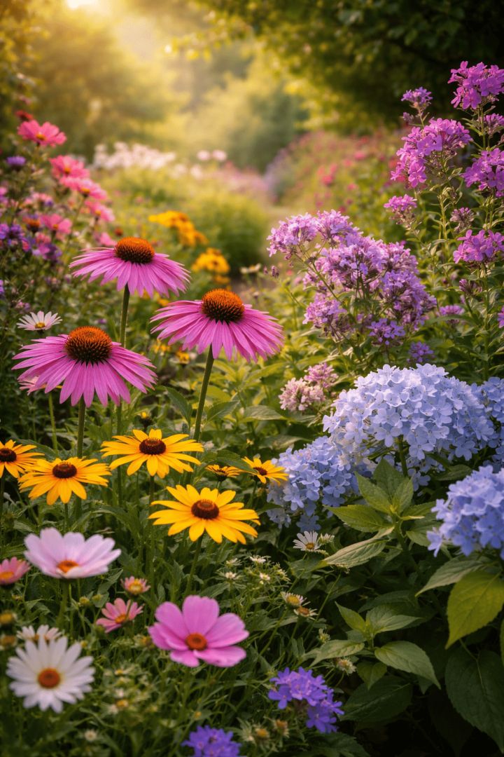Sunlit garden blooms in color flowers wallpaper