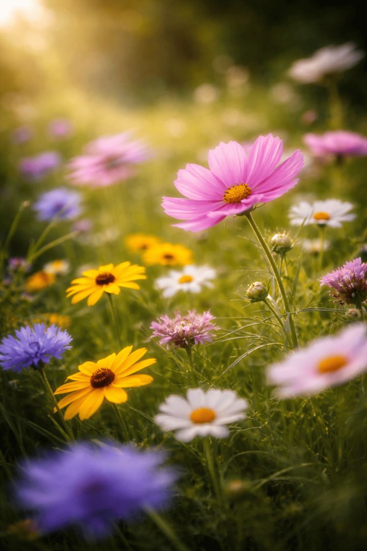 Sunlit meadow with vibrant flowers flowers wallpaper