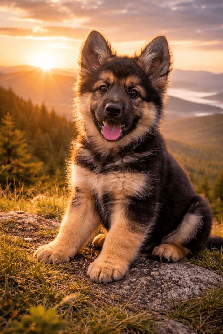 Sunrise with a playful pup dog wallpaper