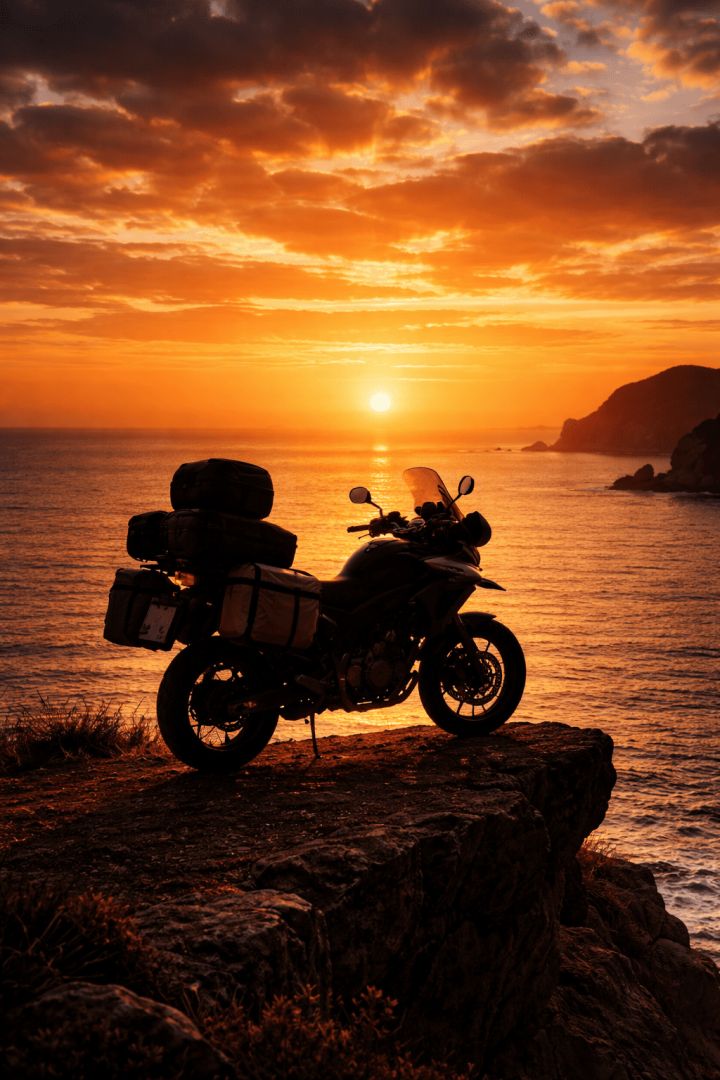 Sunset adventure by the ocean bike wallpaper