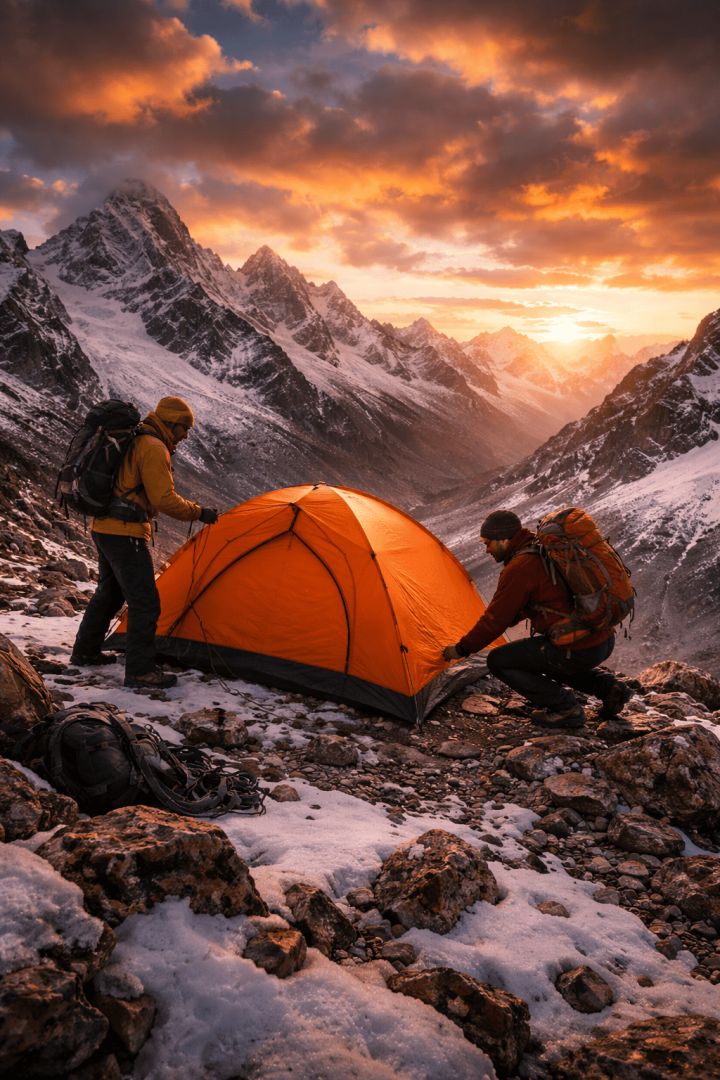 Sunset camp in the Andes mountains adventure wallpaper