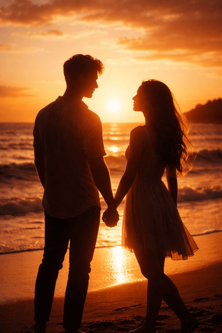 Sunset stroll by the sea love wallpaper