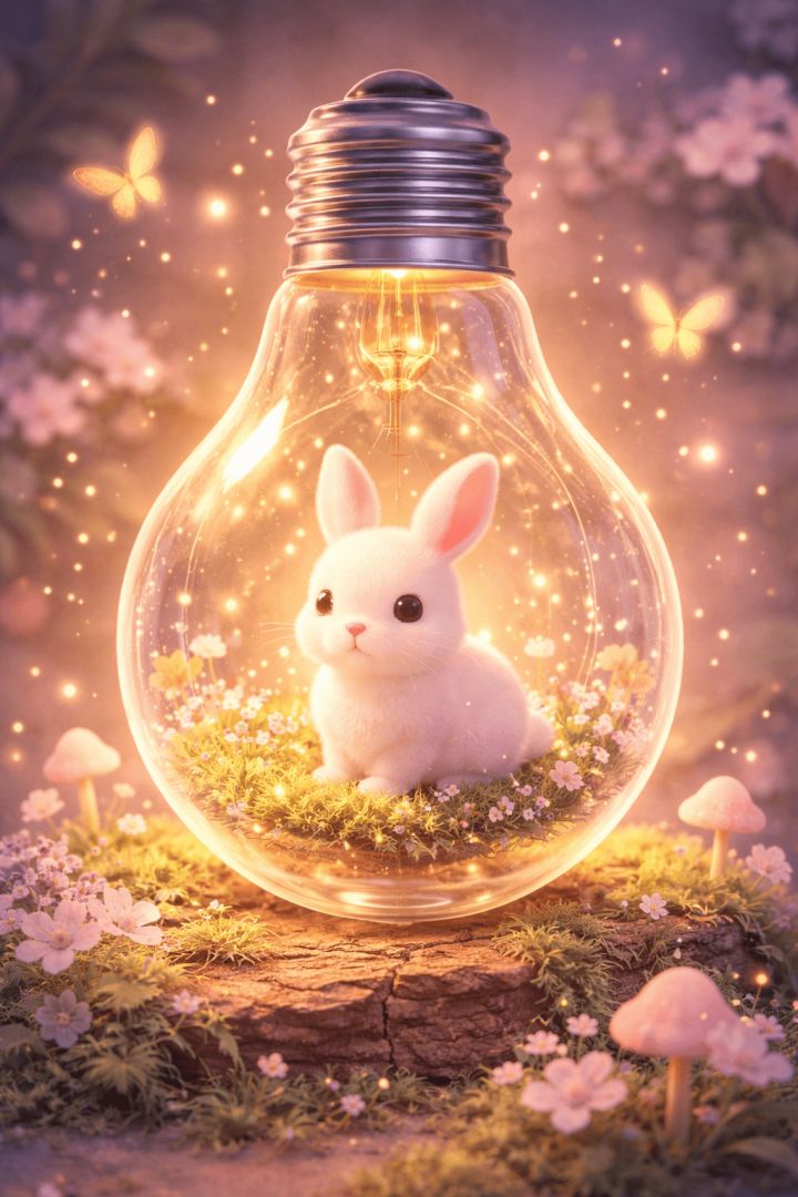 Tiny bunny in a glowing bulb easter wallpaper wallpaper