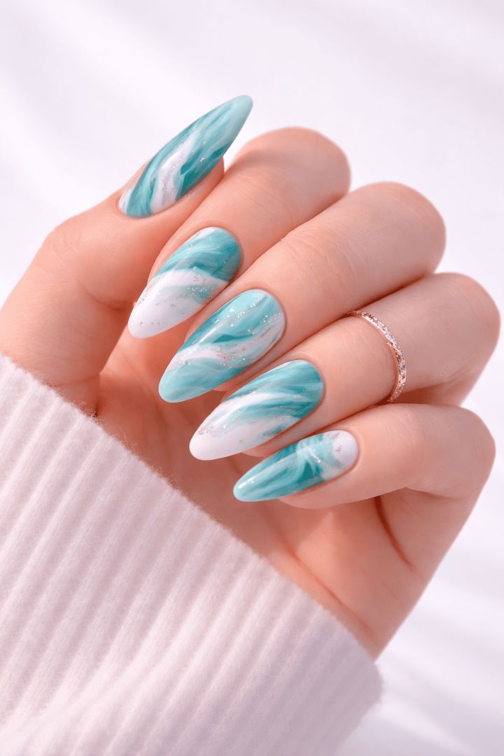 Turquoise and white marble nails spring nails wallpaper