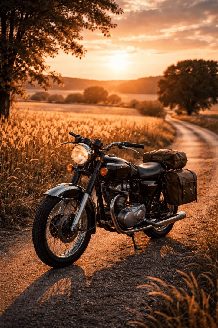 Vintage motorcycle at golden hour bike wallpaper