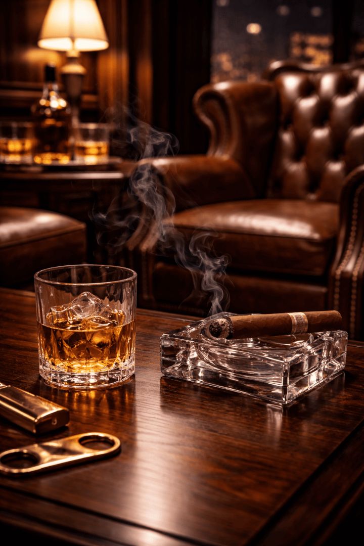 Whiskey and cigar lounge ambiance luxurious life wallpaper
